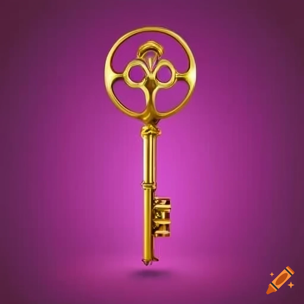 Golden key on a neon pink modern background