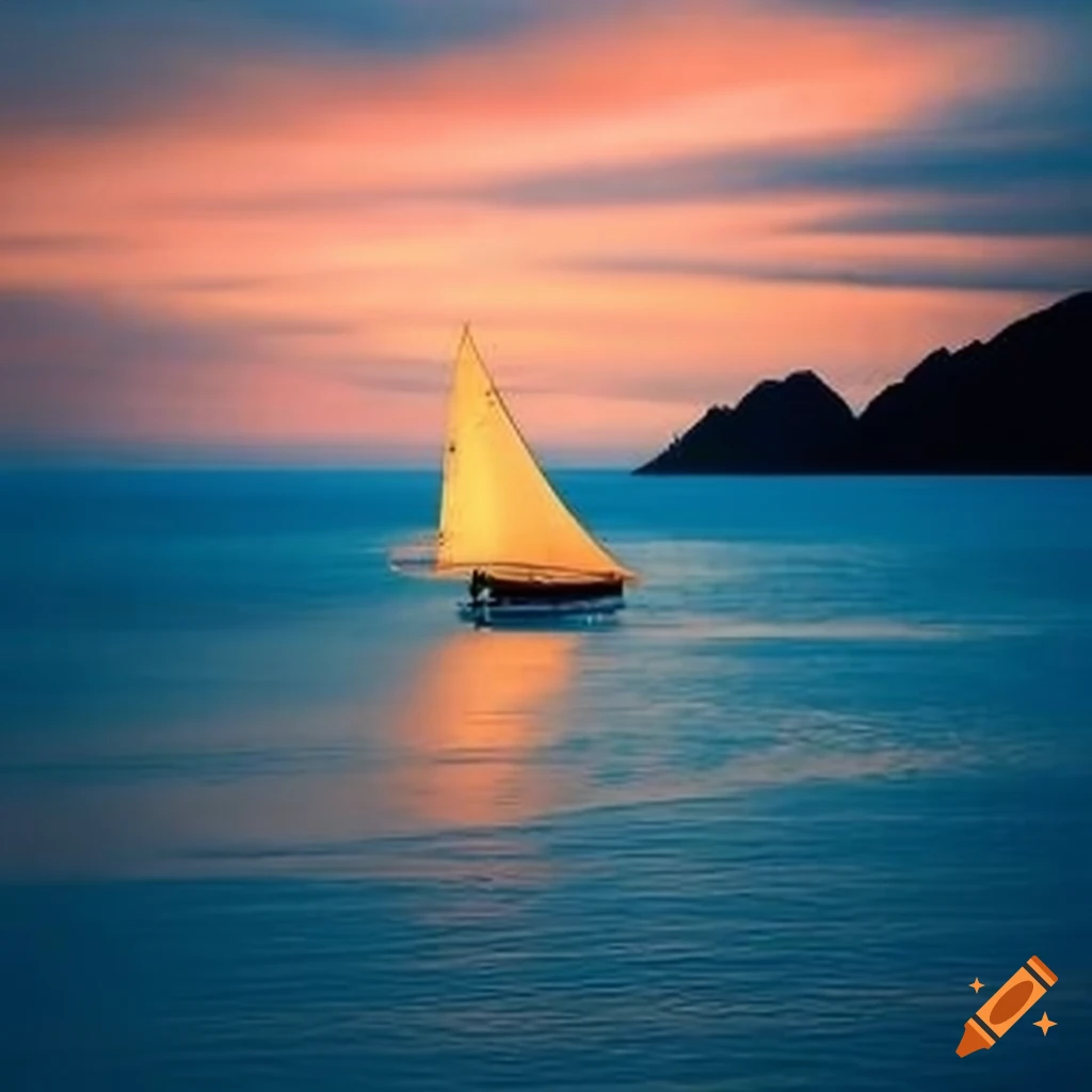 Sailboat sailing around an island