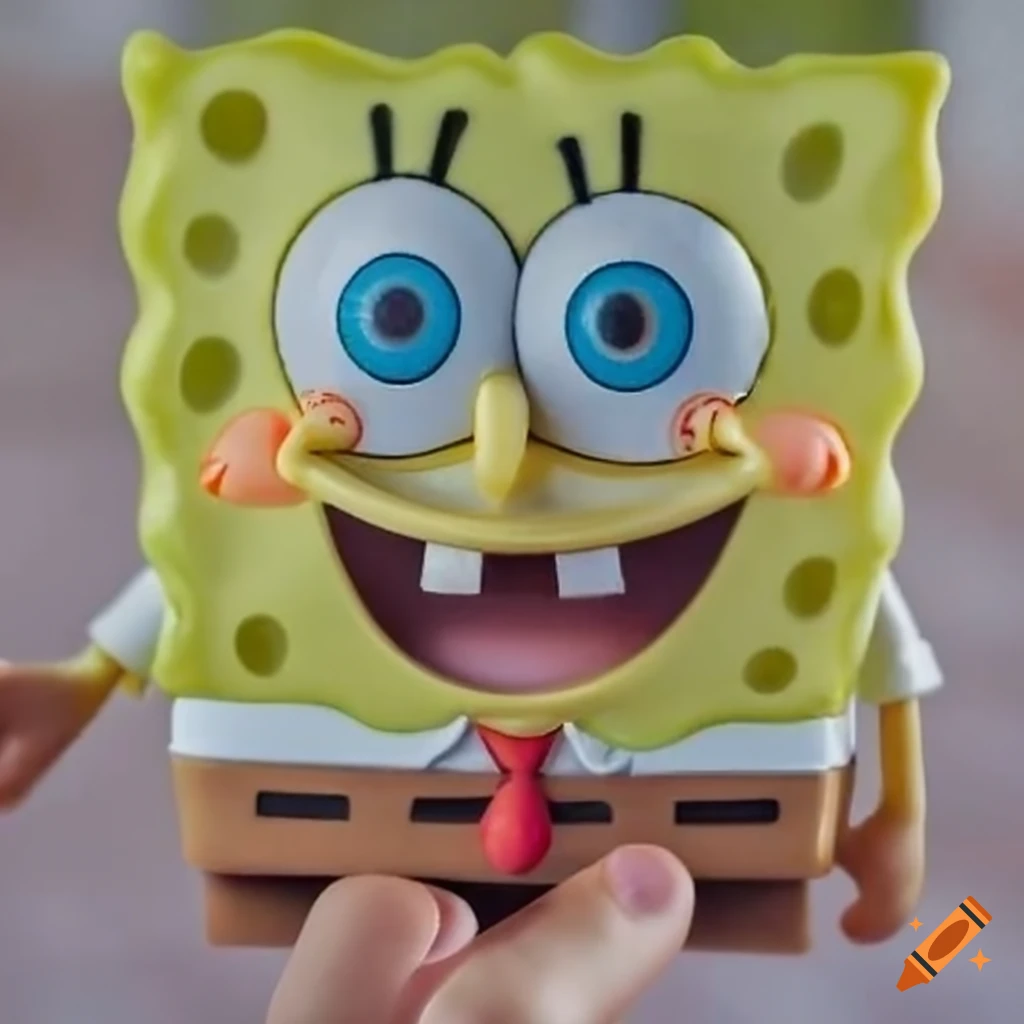 Spongebob talking toy held by child's hand