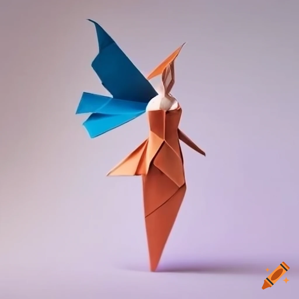 Origami woman with wings