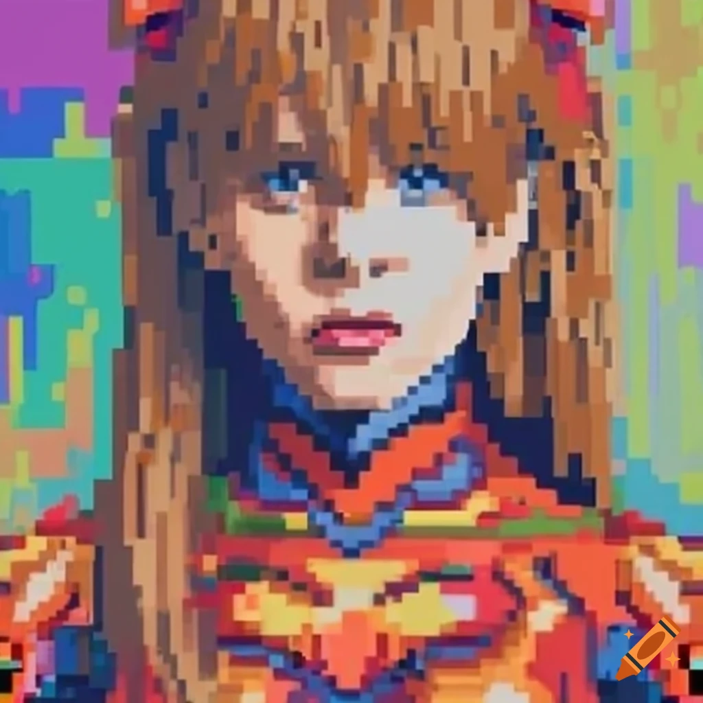 Pixel art drawing of Asuka Langley in hyperrealistic style