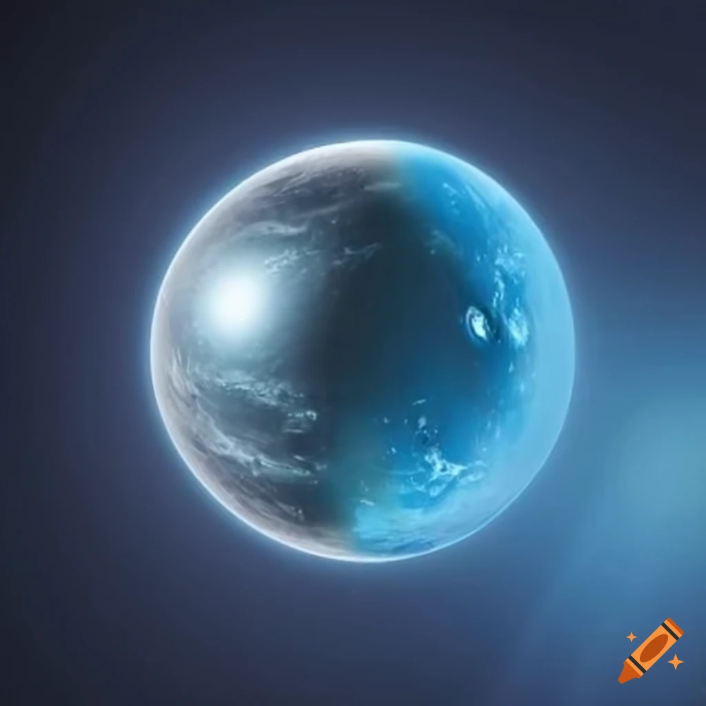 Blue planet with orbiting glass and ice skating opportunities