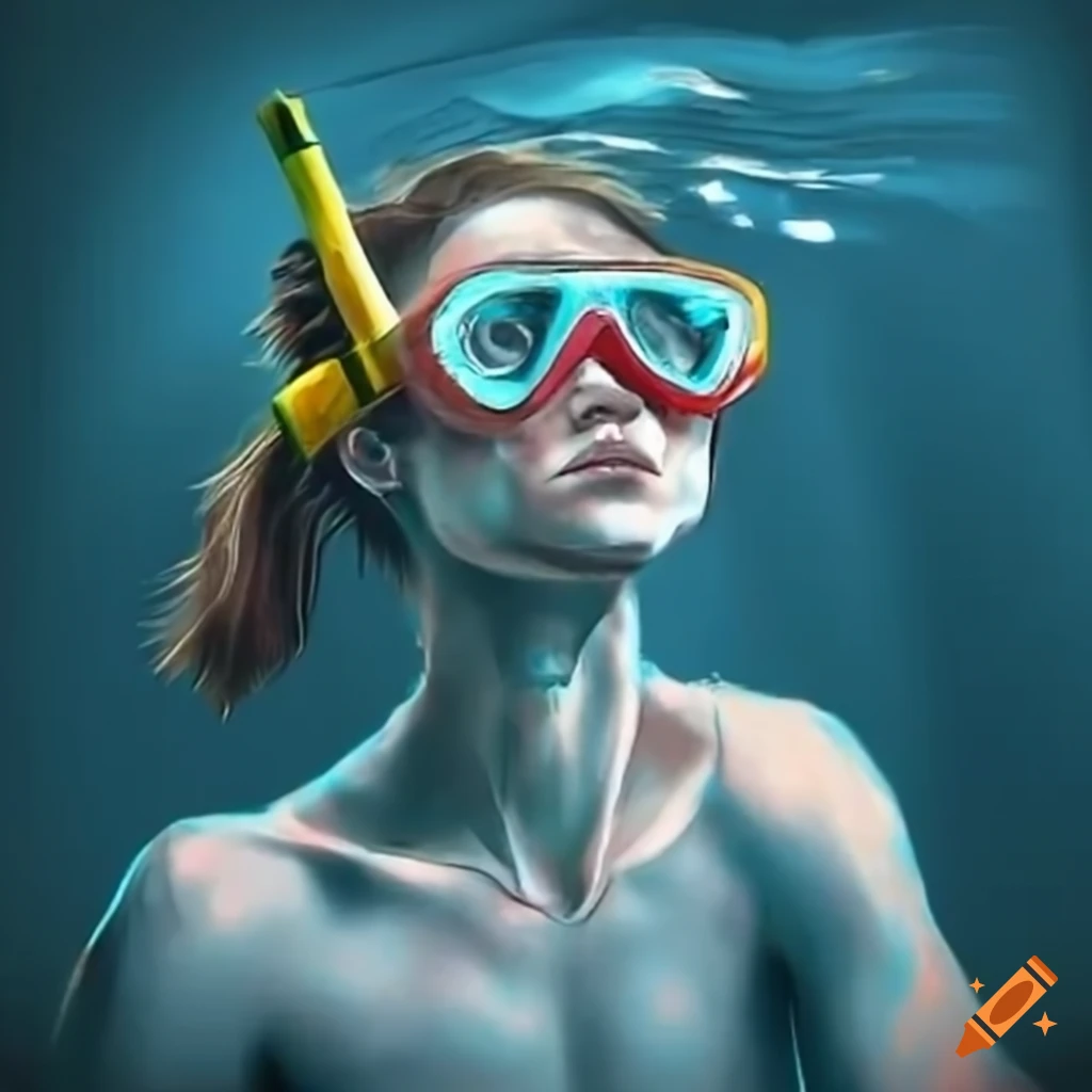 Person with mask and snorkel swimming underwater surrounded by heart-shaped fish