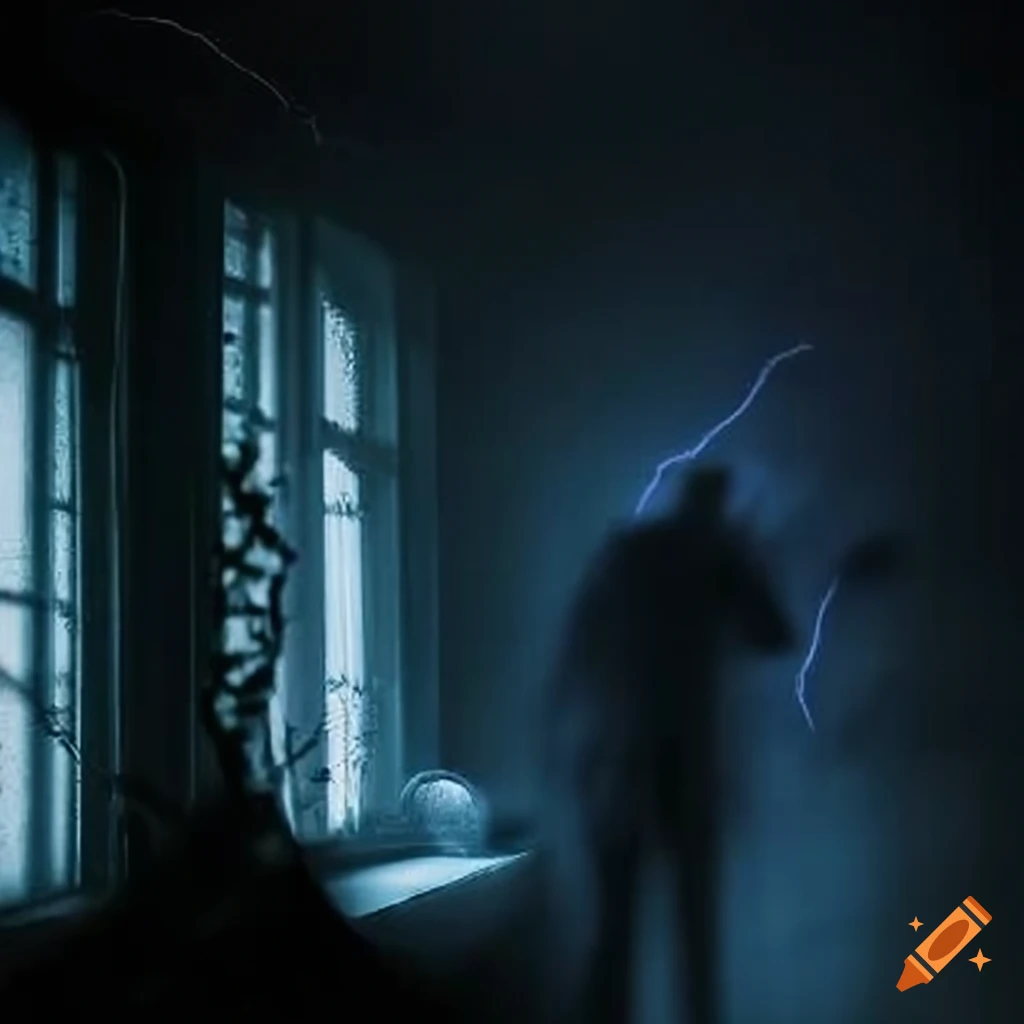 Lightning outside laboratory window as Dr. Zephyr undergoes transformation