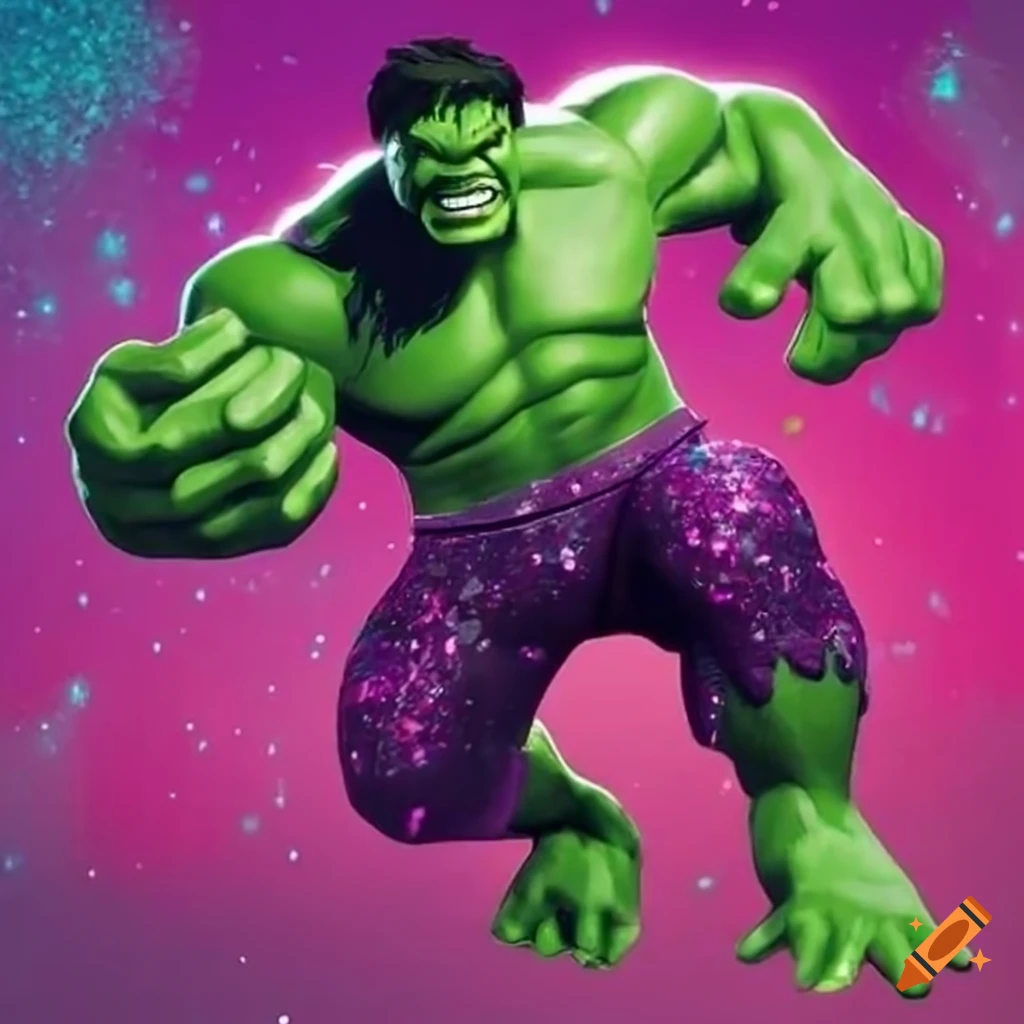 Stylized representation of The Incredible Hulk with a pink glitter theme
