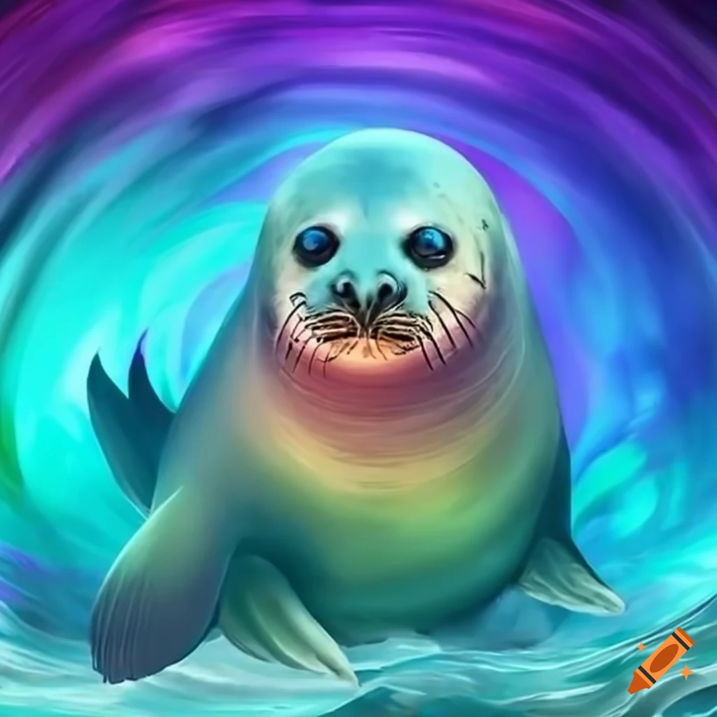 Seal mage surrounded by rainbow colors and spells