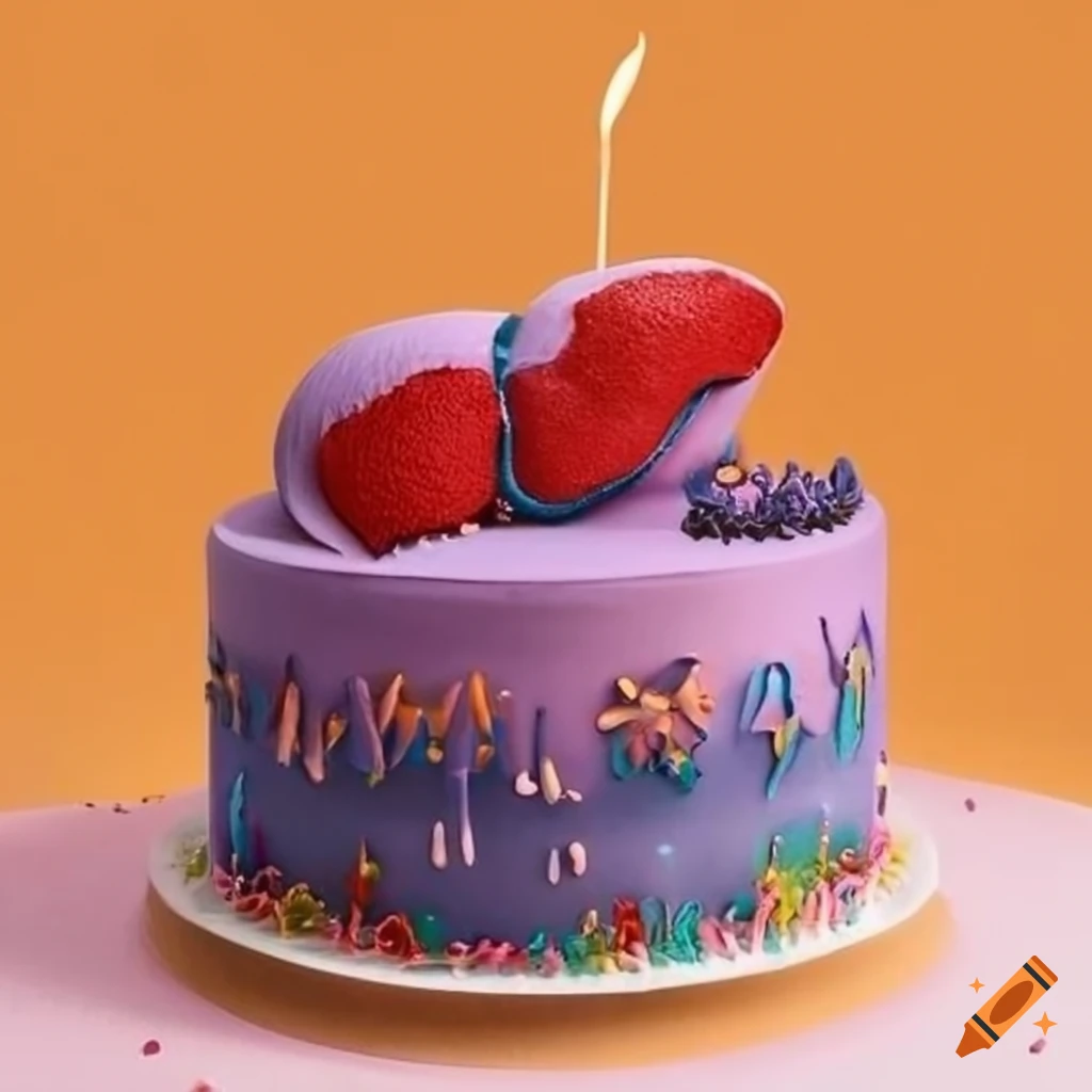 Birthday cake with liver motif in honor of a hero and donor