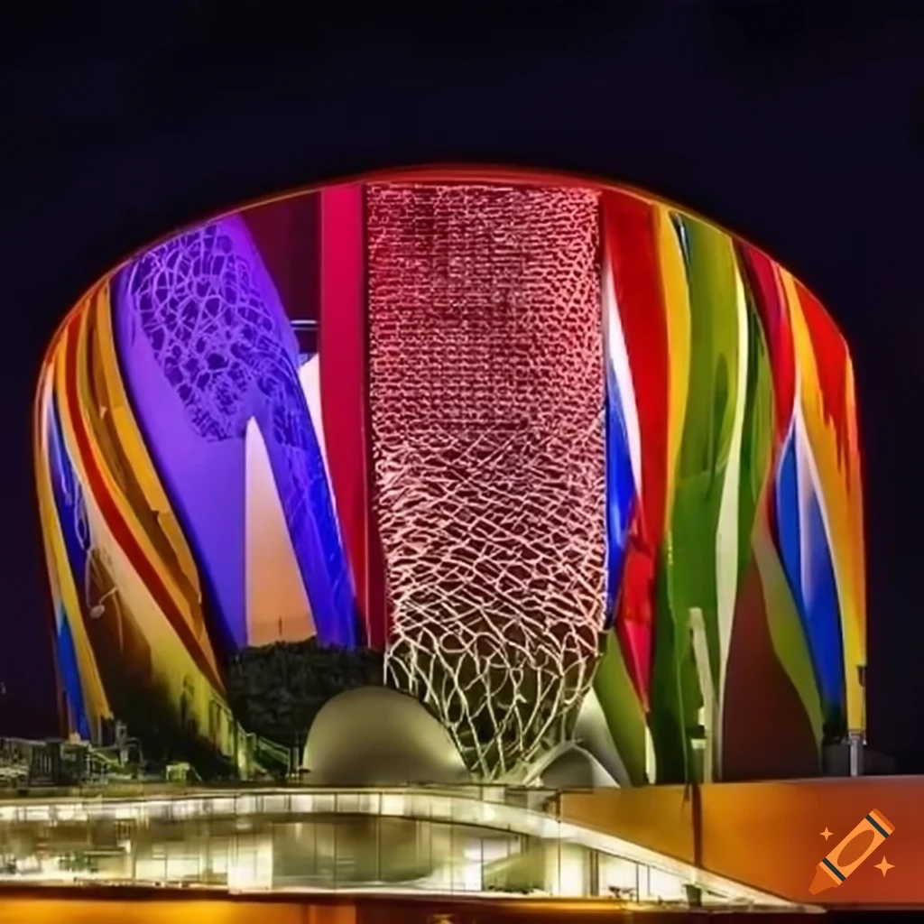 Modern architecture of Olympic logo theme park for senior citizens and businesses