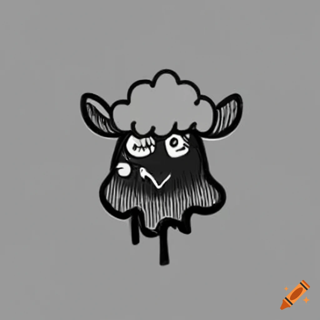 Spooky black sheep with a scary expression melting in minimalistic style