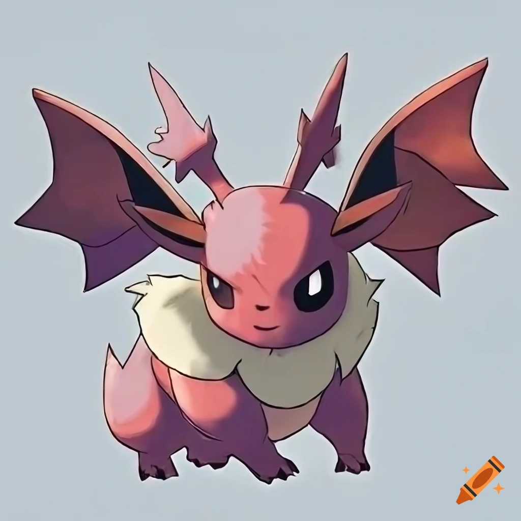 Dragon-type Eeveelution with wings, fangs, and claws in Pokemon official art