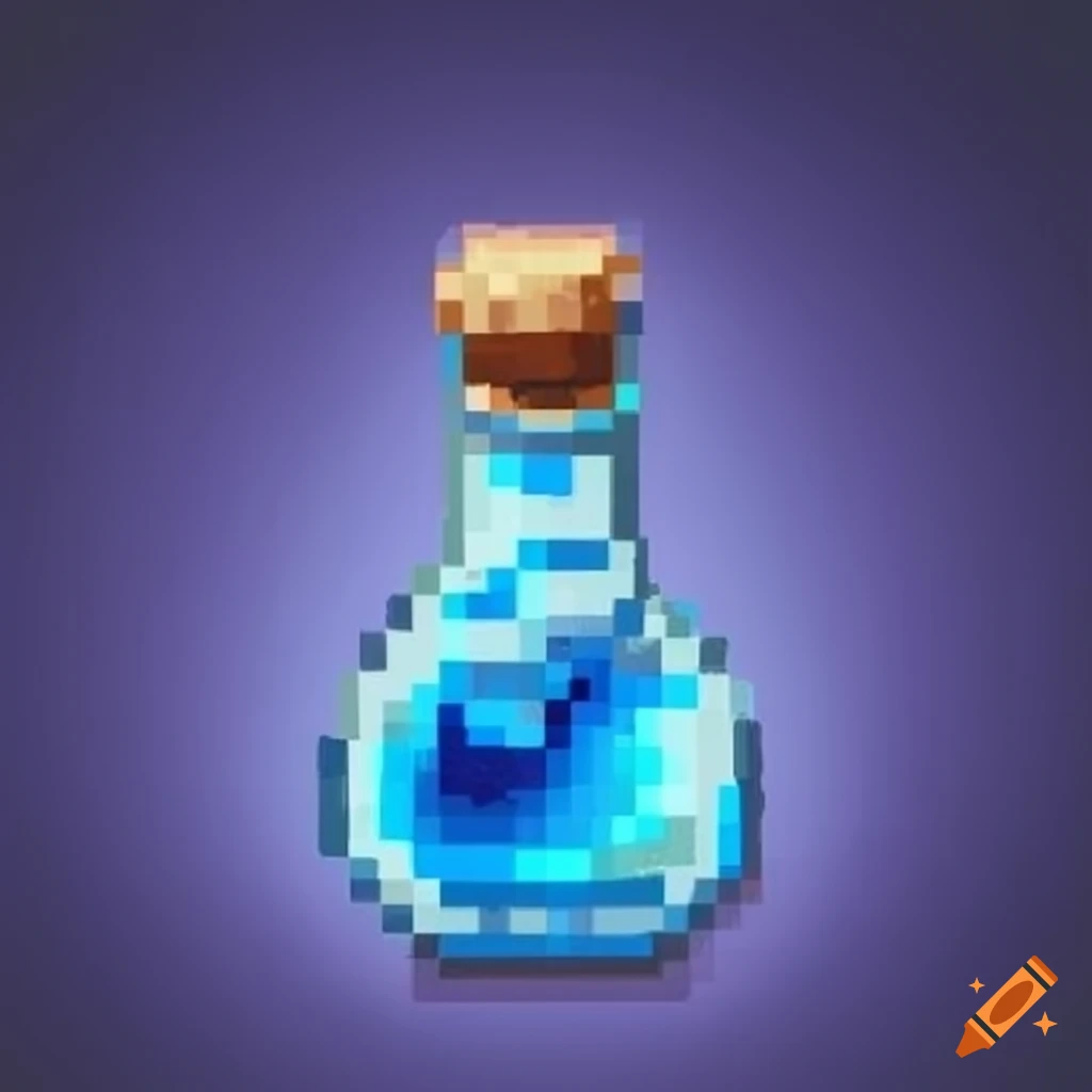 Detailed pixel art of a vial of blue mana potion
