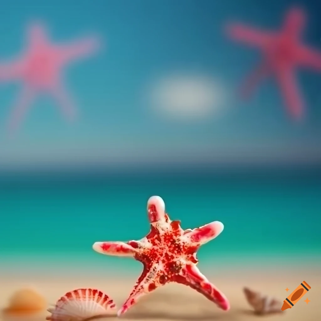 Blurry emo beach scene with blood starfish and shells