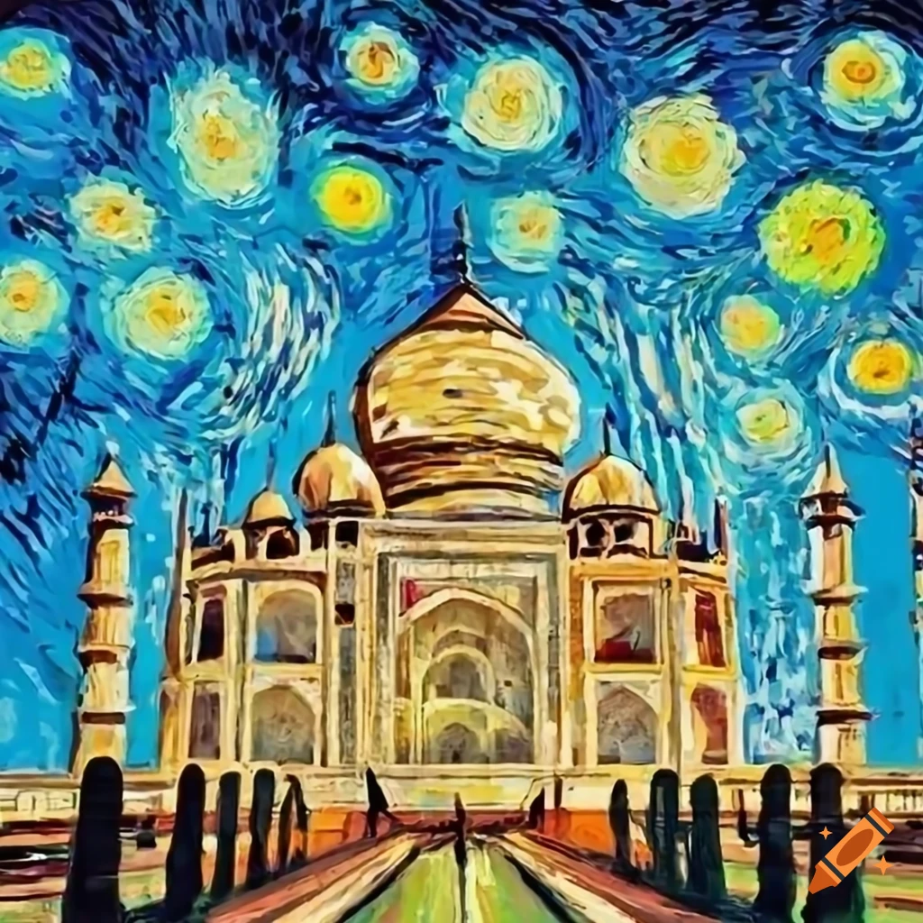Taj Mahal styled in the manner of Van Gogh in hyperrealistic 8K resolution