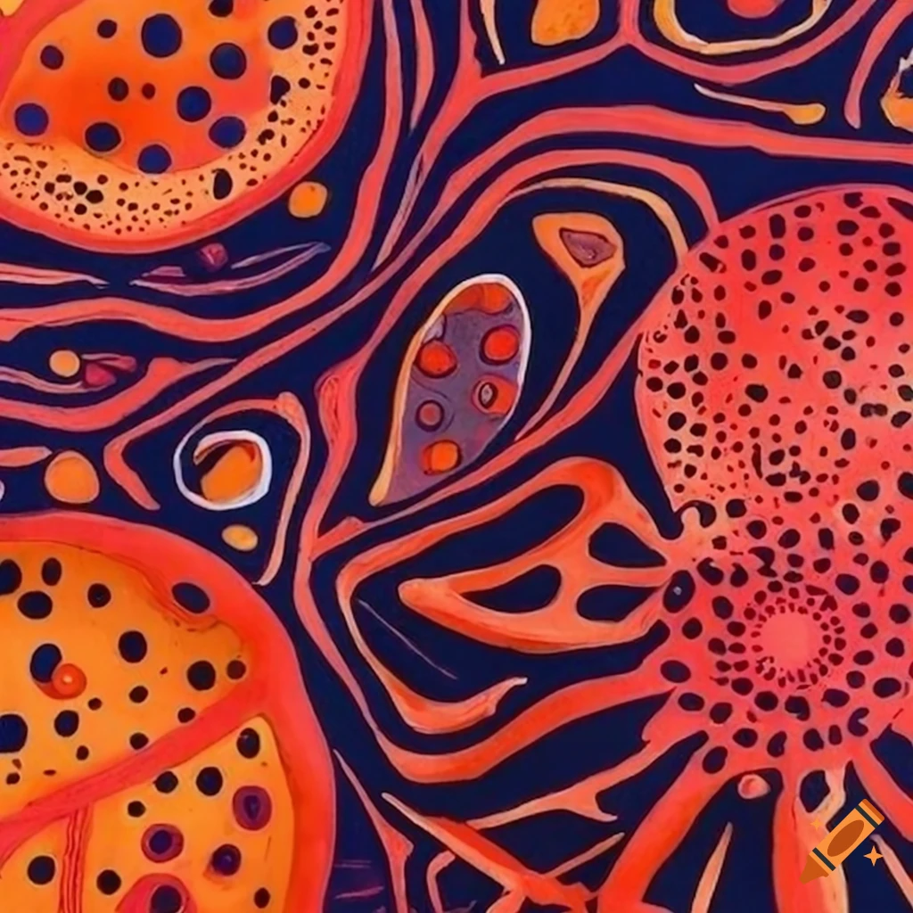 Intricate linocut art inspired by Yayoi Kusama's dot motifs
