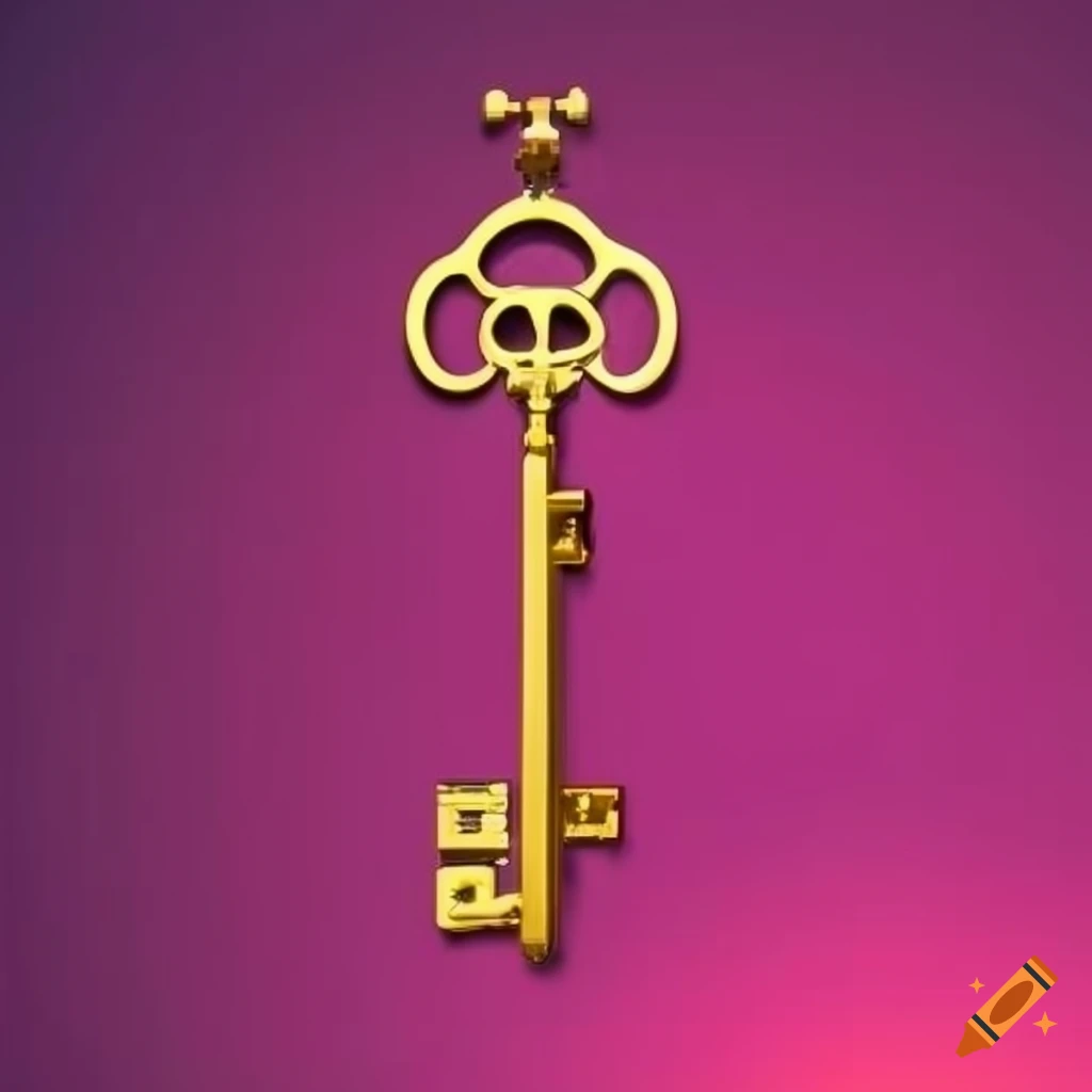 Golden key on a neon pink modern background