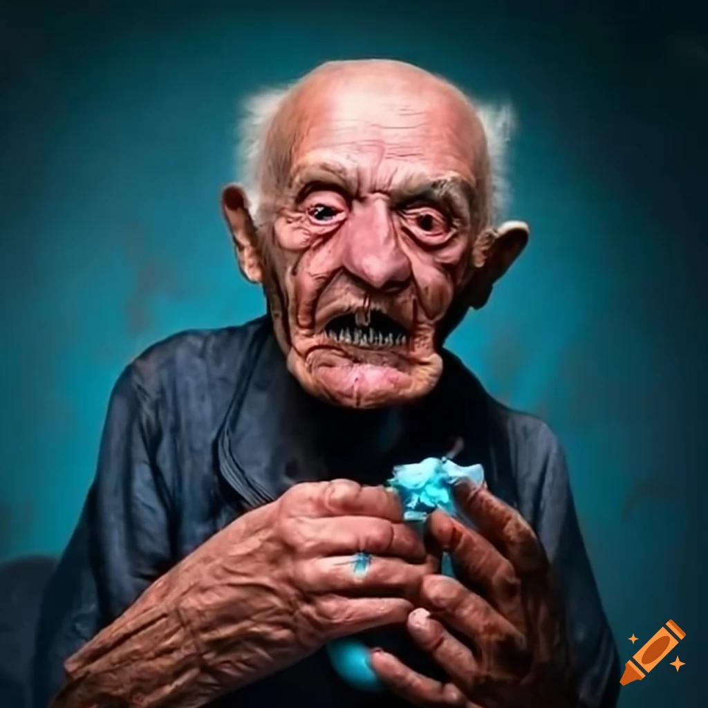 Elderly man enjoying blue taffy