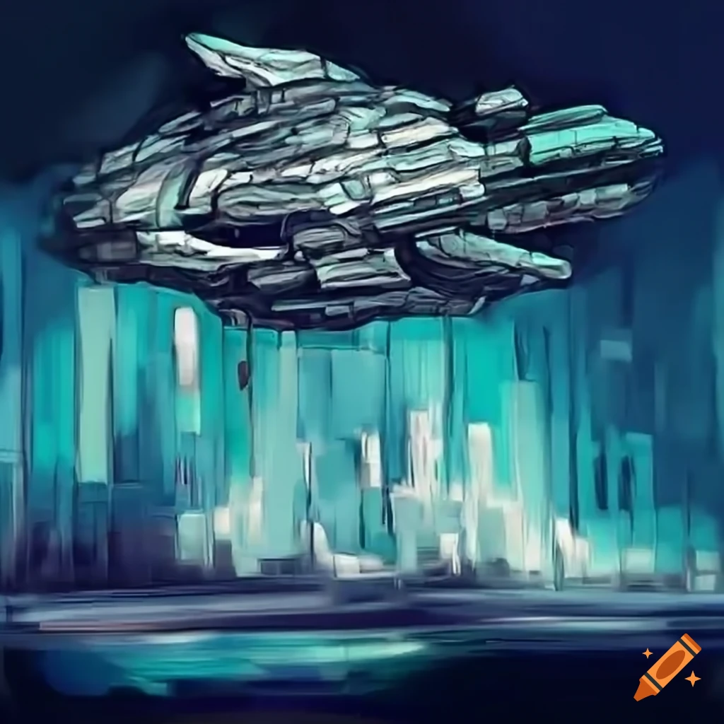 Spaceship invasion in a cityscape