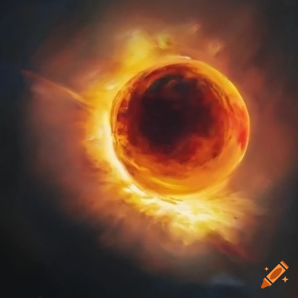 Sun in space with a sci-fi realism rough sketch art style