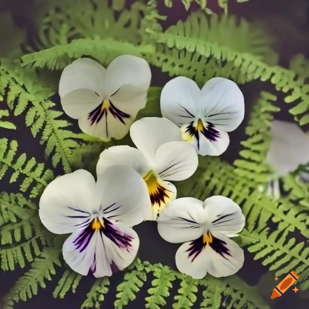 Bunch of white pansy, acacia, anemone, and fern flowers