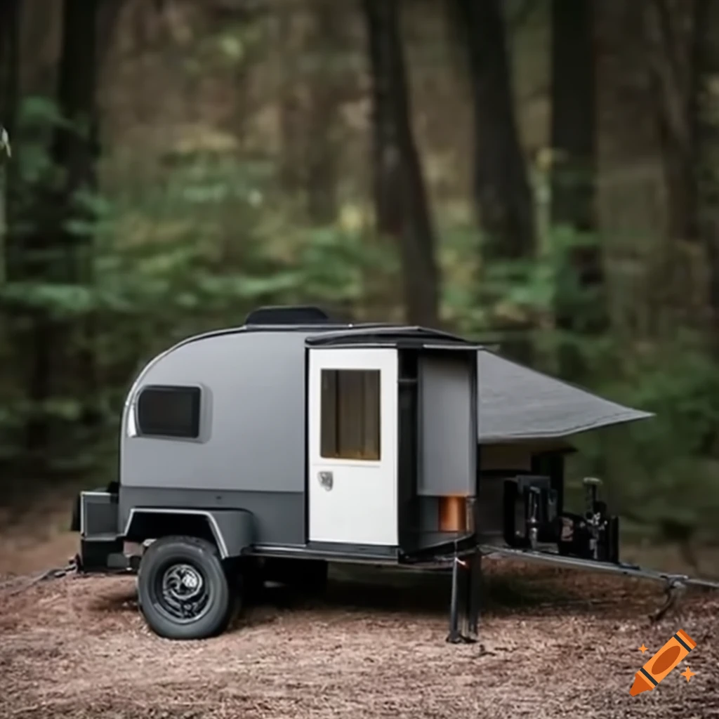 Off-grid camping trailer with sleek design and solar panels