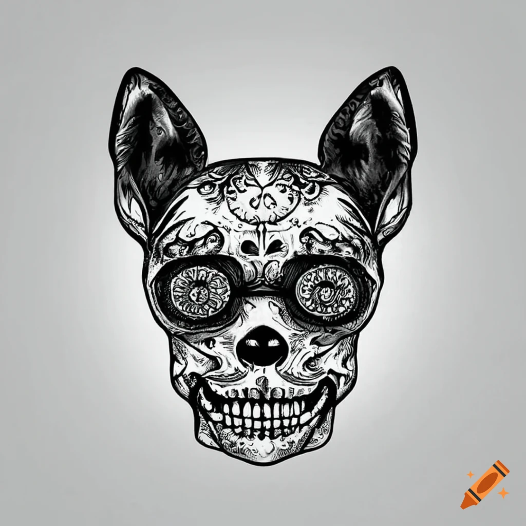 Sugar skull tattoo of chihuahua with anchor design