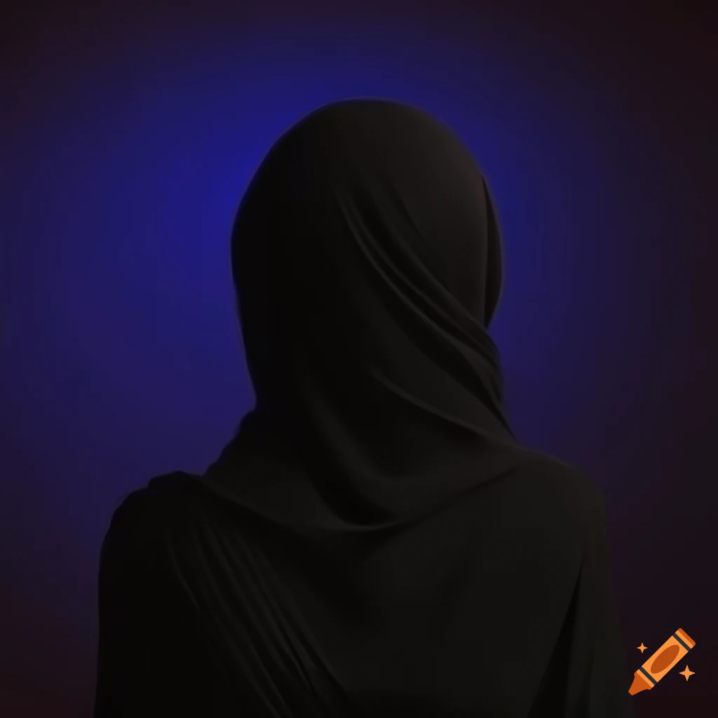 Girl in dark hijab against a dark gradient background