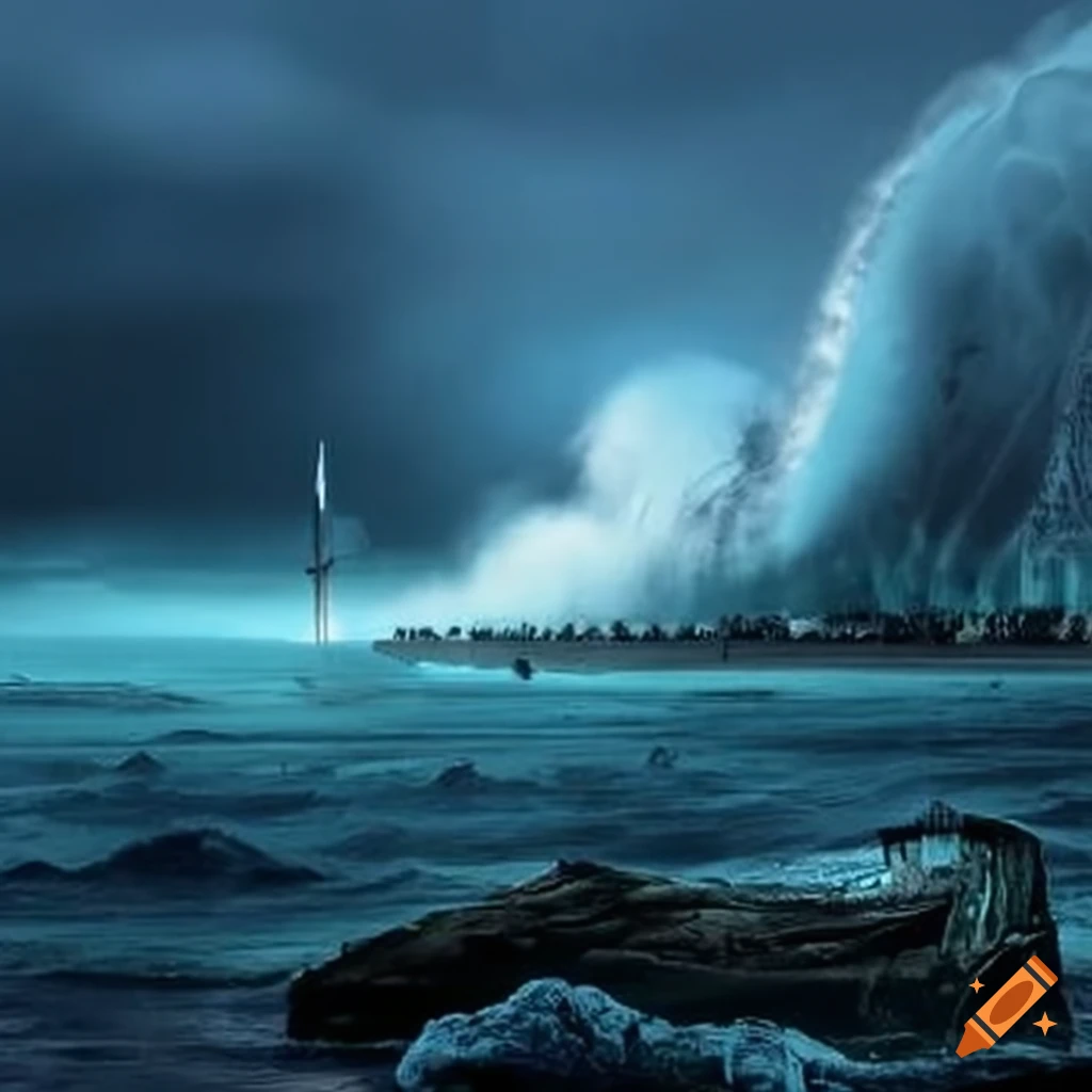 Tsunami approaching a city