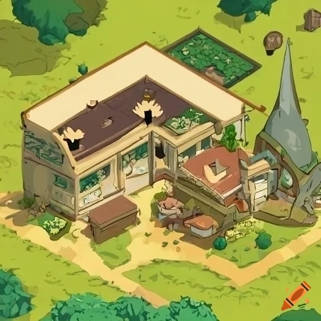 Studio Ghibli-style isometric Morrowind scene