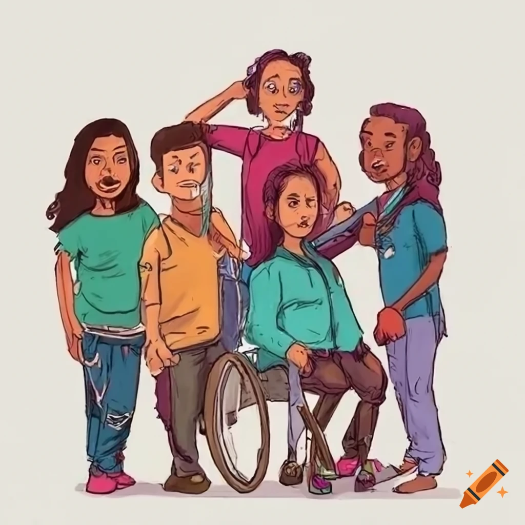 Diverse group of people including individuals with disabilities, immigrants, intercultural individuals, seniors, youth, and the financially challenged conversing in a village square
