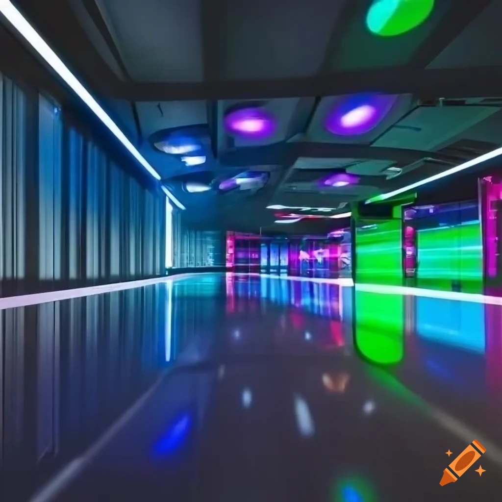 Colorful lights in a technology office