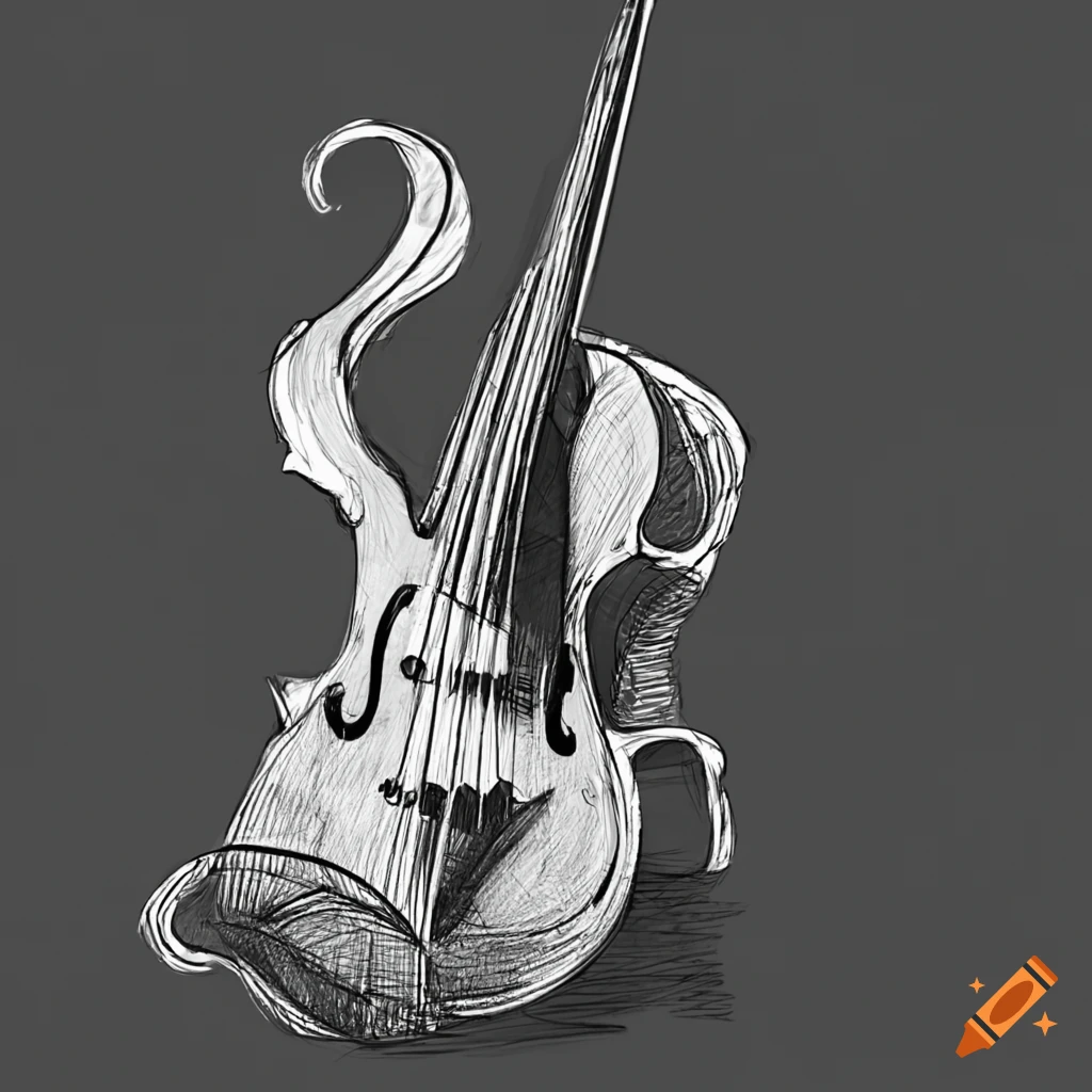 Orchestral bass in black and white sketch style
