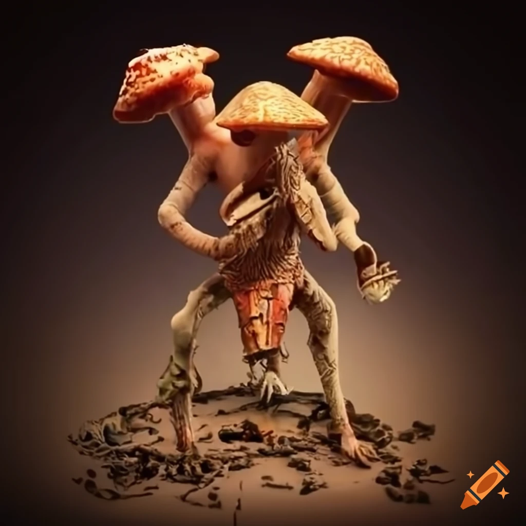 Two-headed mushroom man guarding a wasteland