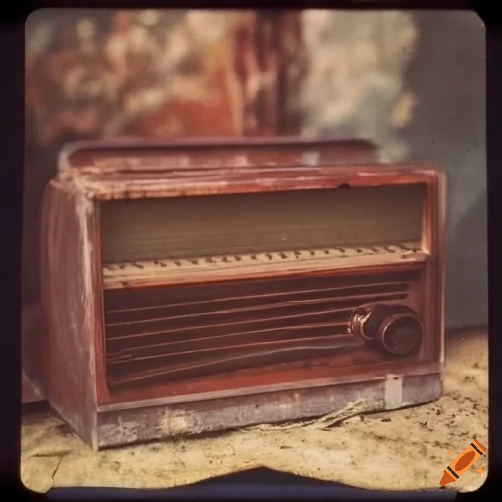 Vintage close-up of an old radio in darkness with grainy film effects