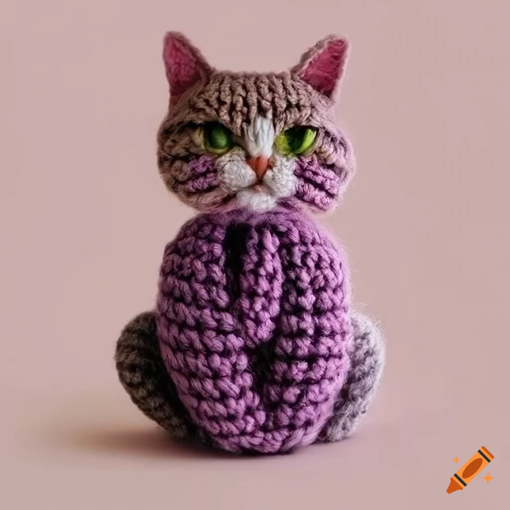 Adorable crochet cat with vibrant colors and intricate details
