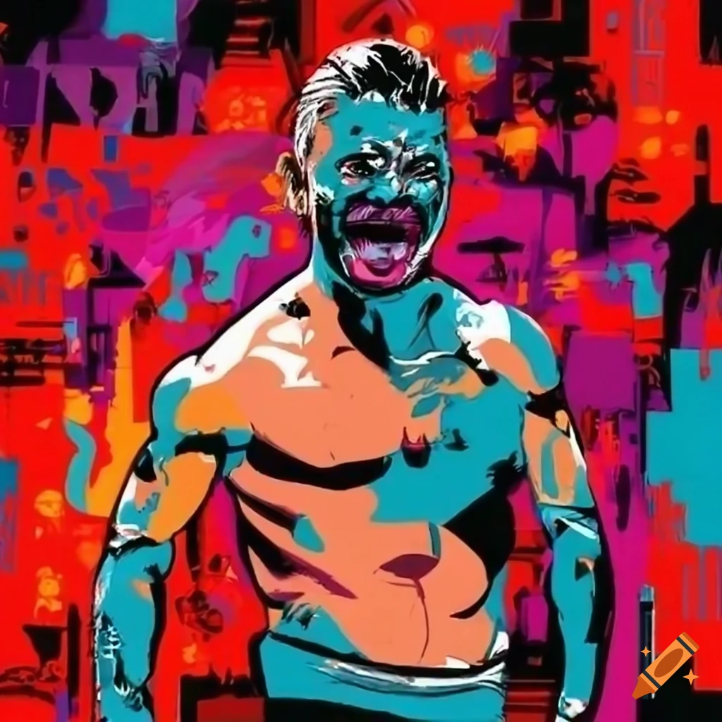 Vibrant wrestling match in graffiti art style