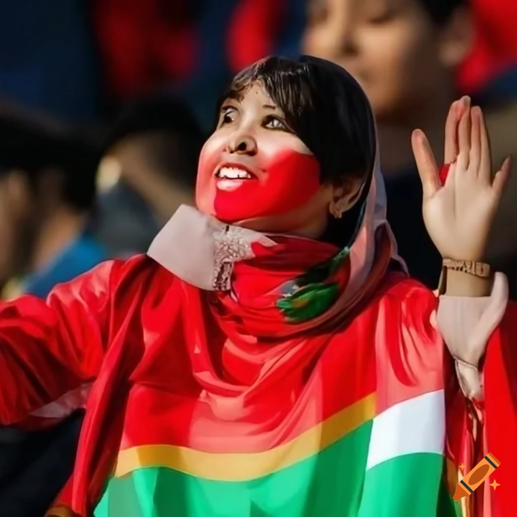 Girl fan cheering for Afghan cricket team in vibrant sports atmosphere