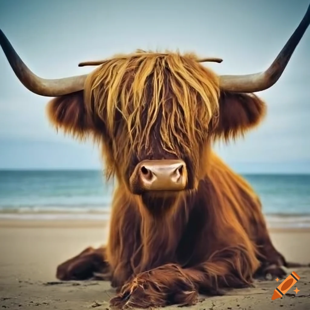 Highland cow on the beach