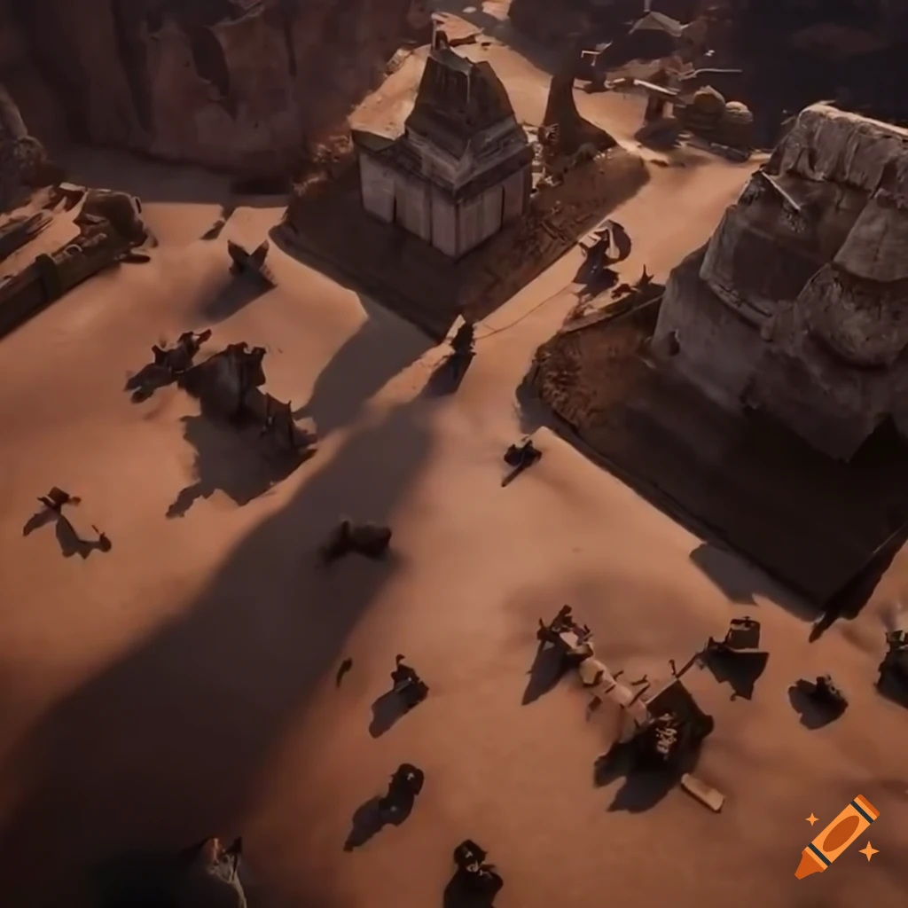 Aerial view of ancient civilizations at war on the battlefield in Unreal Engine 5