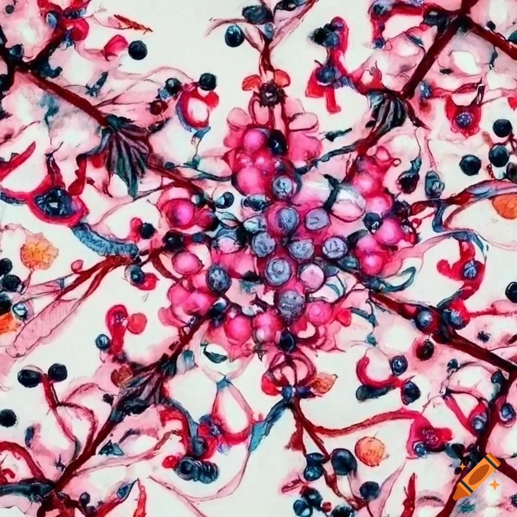 Intricately detailed elderberry botanical drawing in watercolor style