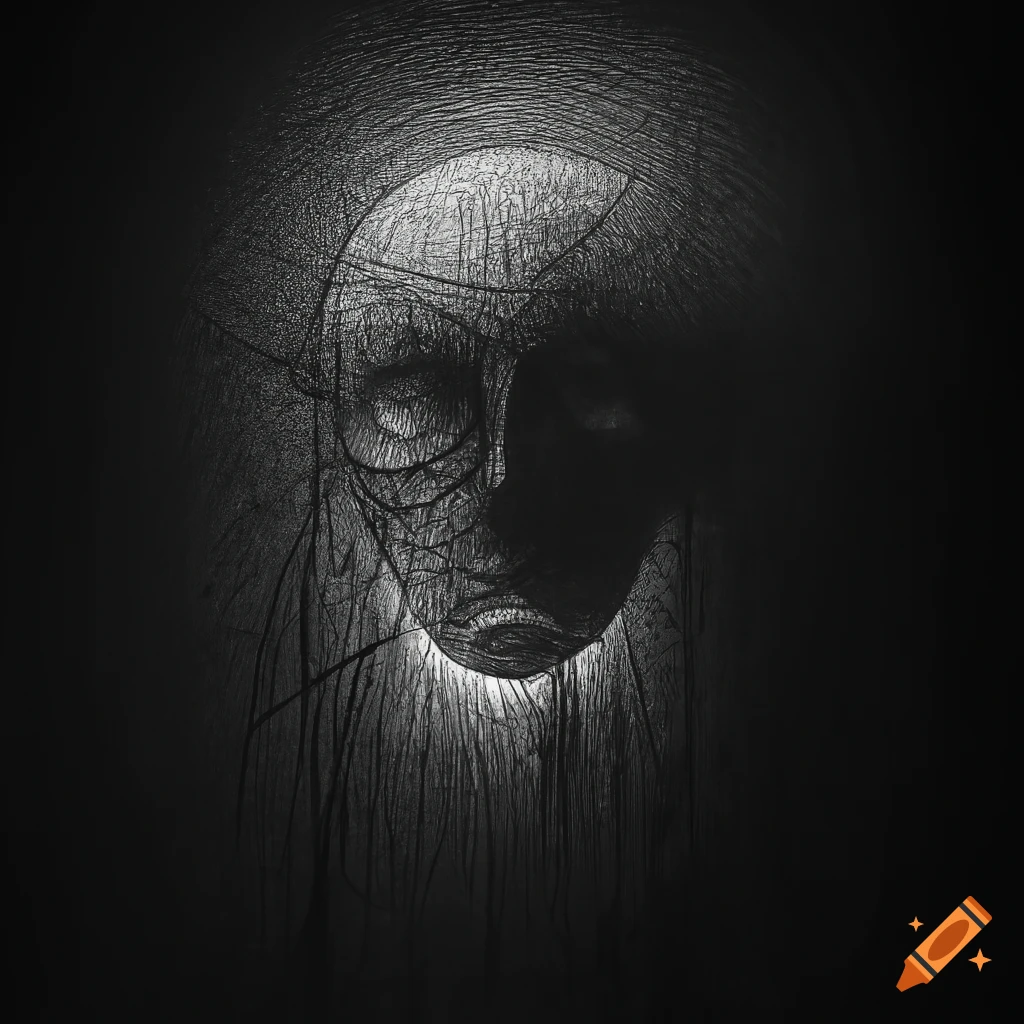 Abstract lights inspired by Zdzislaw Beksinski in black and white