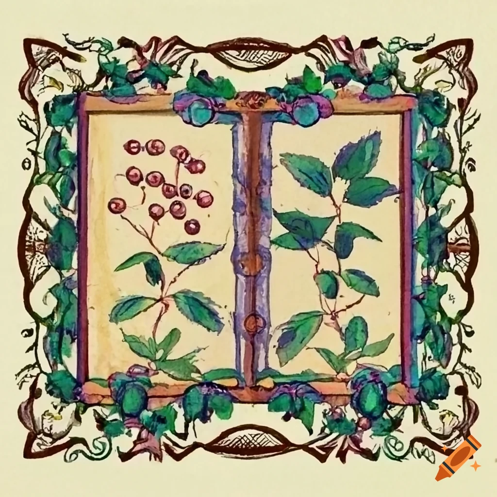 Watercolor illustration of medieval elderberry in botanical book style