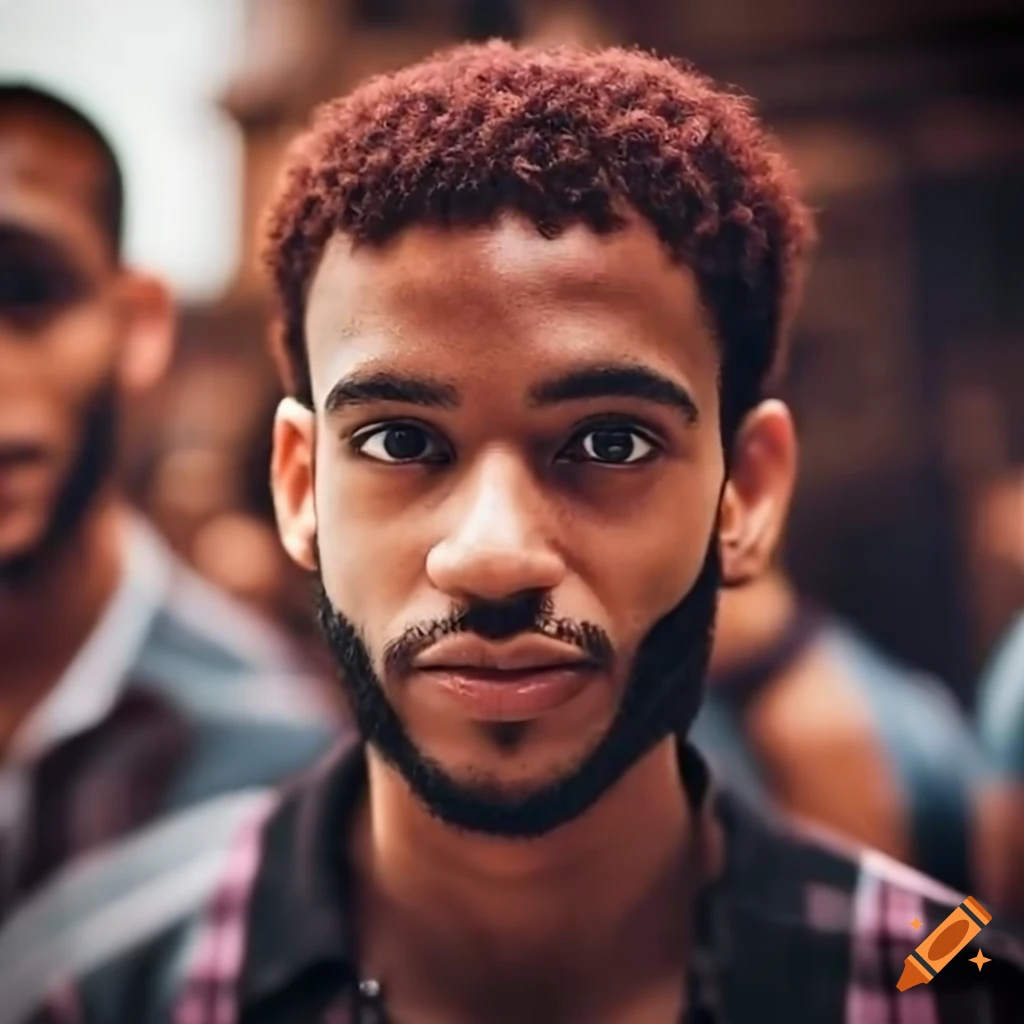 Small group of men with Arabic features standing in line outside a restaurant