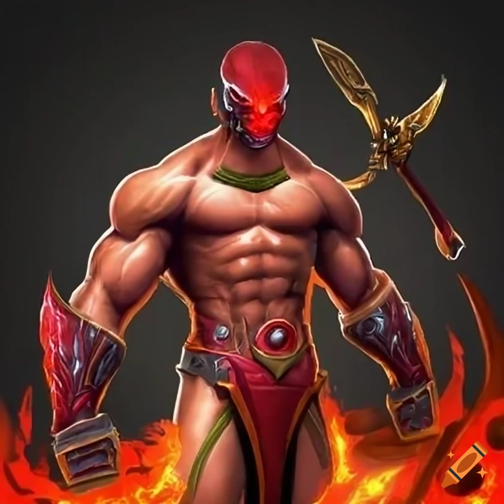 Flamma, the Inferno Gladiator - Tall, muscular figure with tanned skin