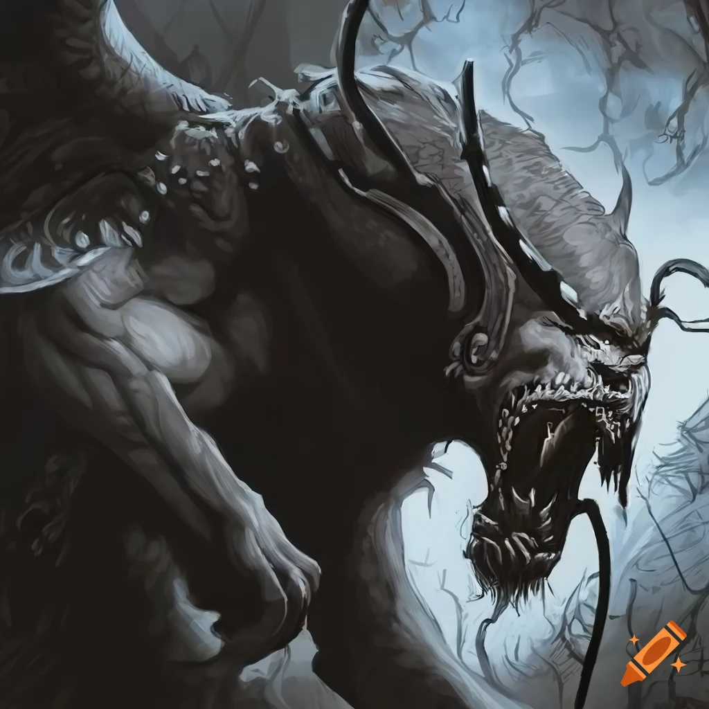 Chimera anomaly with Greek pillars background in Magic the Gathering style