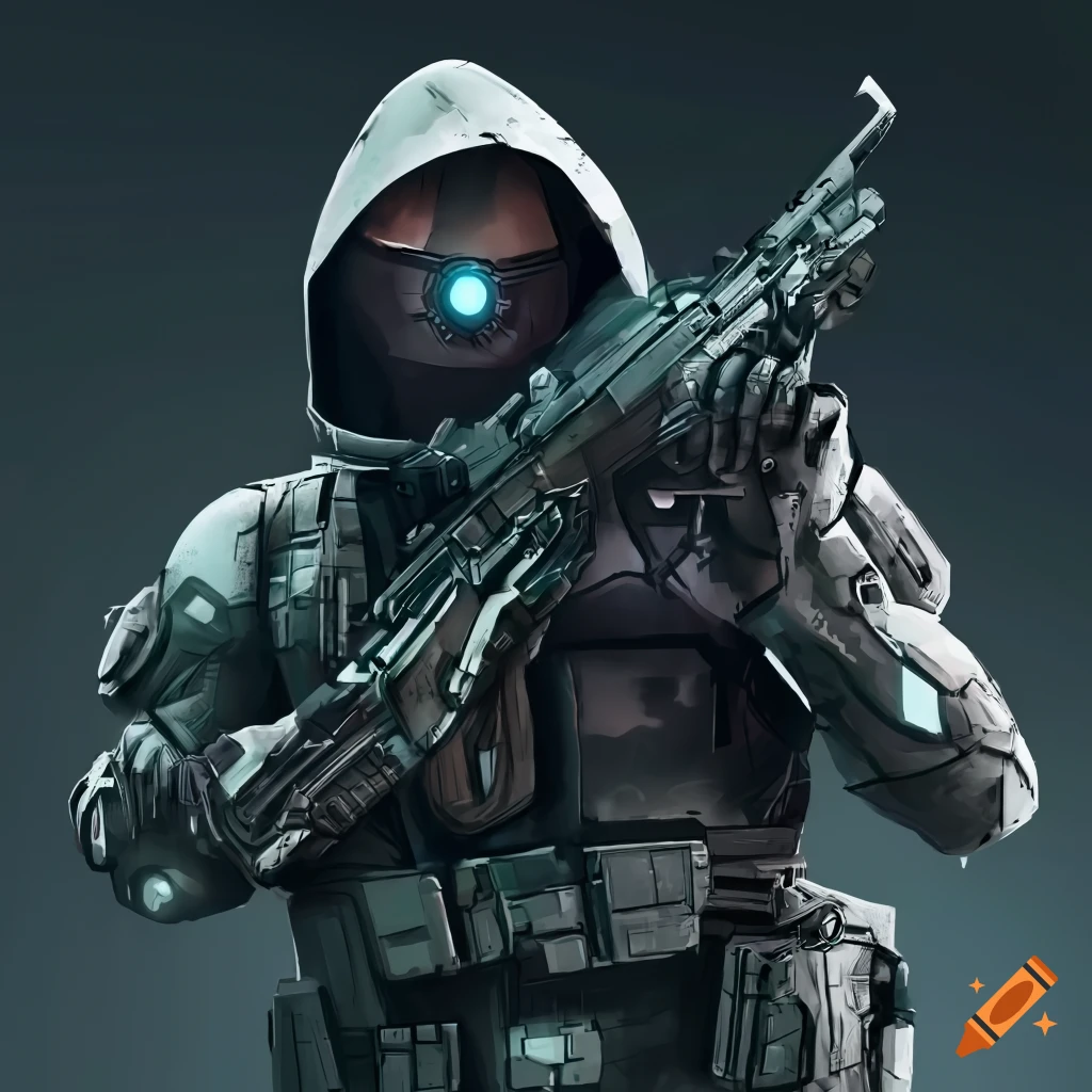 Futuristic armed soldier in a high-tech environment