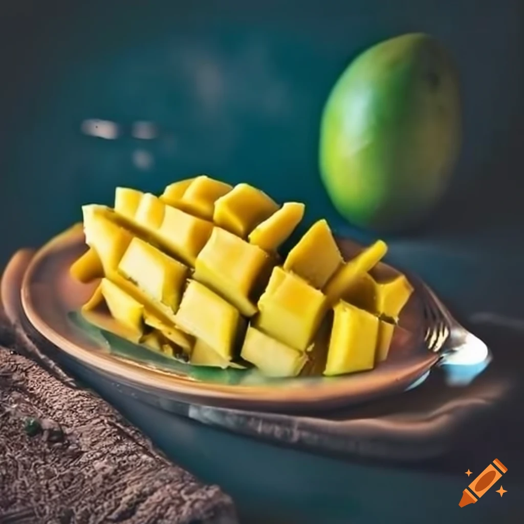 Plate of Indian mango slice with a green mango
