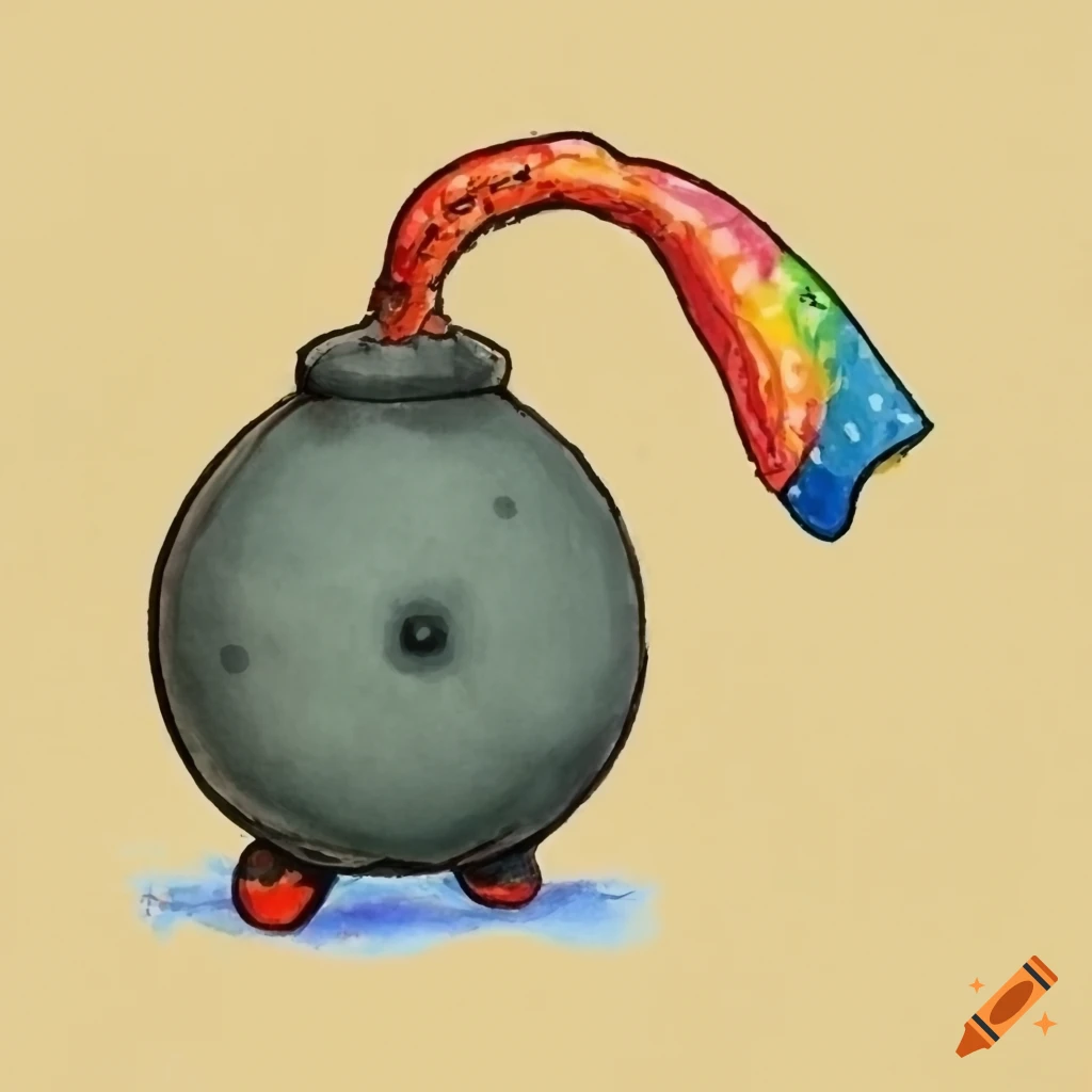 Children's book illustration of an anthropomorphised bomb character from "The Little Bomb That Could"