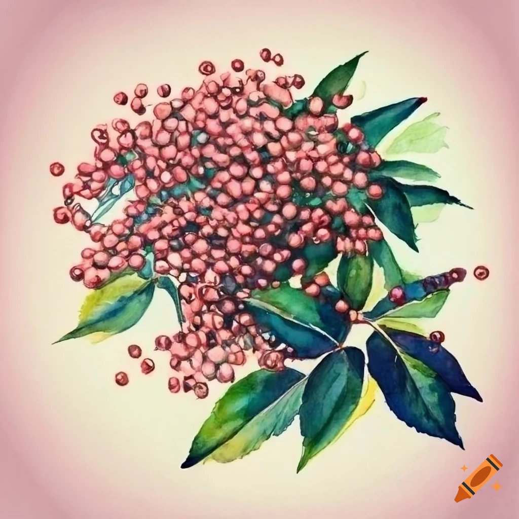Elegant hand-drawn watercolor elderberry in botanical style
