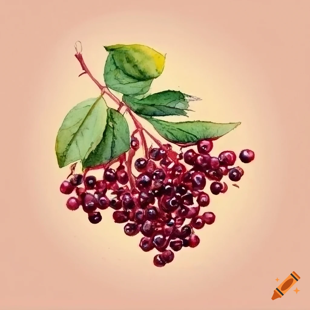 Watercolored elderberry botanical illustration