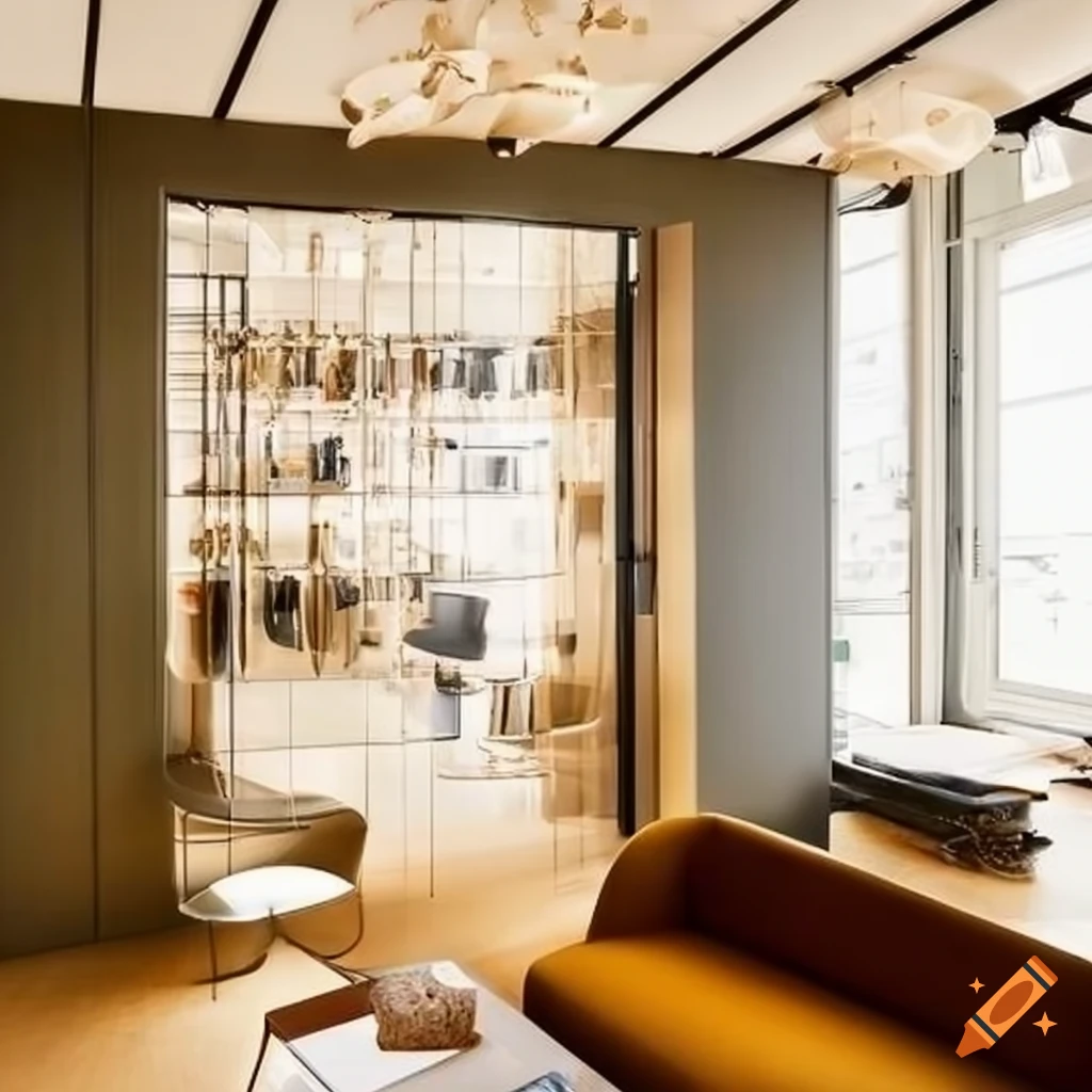Modern interior design of a spacious Bang & Olufsen store in Copenhagen with earthy colors and large windows